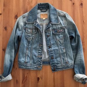 medium wash lightly distressed denim jacket